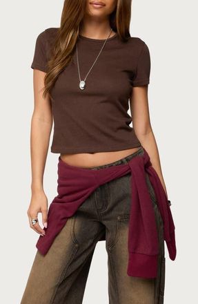 Edikted Nikkey Crop Cotton Blend T-Shirt in Brown at Nordstrom, Size X-Large