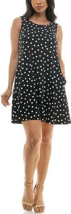 Nina Leonard Scoop Neck Sleeveless Dress in Black/white Dot at Nordstrom Rack, Size X-Large