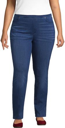 Lands End Starfish High Rise Knit Denim Straight Jeans in Medium Sea Blue at Nordstrom, Size 2X