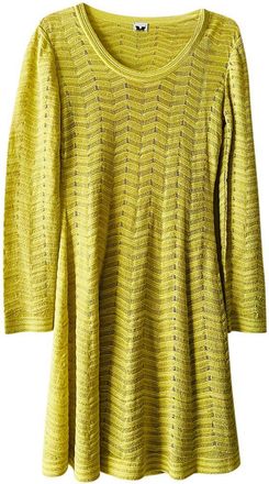 Missoni Metallic Yellow Knitted Long Sleeved Dress Size S