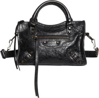 Balenciaga Mini Le City Crinkle Leather Top Handle Bag in 1000 Black at Nordstrom