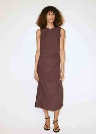 Mango Vestito increspatura laterale dettaglio fiocco marrone - Donna - XXS - MANGO