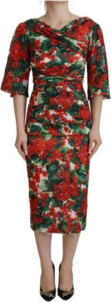 Dolce & Gabbana Betoverende Bloemenprint Sheath Jurk - Dames - Casual kleedjes - Veelkleurig - XS - Katoen - Kleedjes