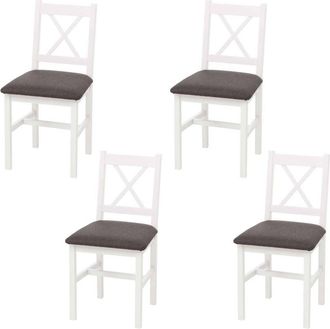 Hhg [nunca Usado] Juego De 4 Sillas De Comedor Hhg-613, Silla Con Respaldo, Silla De Cocina, Silla De Madera Maciza, Tela, Estilo R&uacute;stico, Blanco, Tapizad