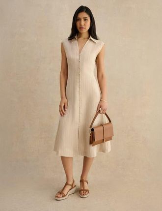 Hobbs London Charlize Button-Front Collared Dress in Neutral at Nordstrom, Size 10