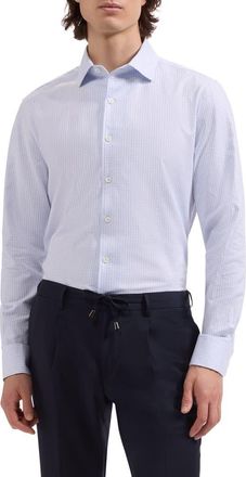 Bugatchi Alvin Shaped Fit Mini Check Button-Up Shirt in Air Blue at Nordstrom, Size Xxx-Large
