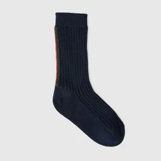 Gucci Kids - Rib Wool Socks With Web, Size 10/12, Blue
