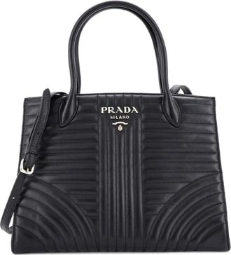 Prada Borsa tote Convertible Open Diagramme media in pelle trapuntata - Nero