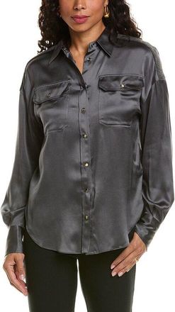 Brunello Cucinelli Charcoal Satin Button-Up Shirt, Size 3XL