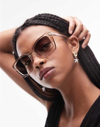 Le Specs Incantation - Occhiali da sole cat-eye grandi color sabbia con lenti verdi sfumate-Marrone