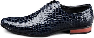 Generic Dress Shoes for Men Lace Up Round Toe Crocodile Embossed Derby Shoes Vegan Leather Anti-Slip Slip Resistant Block Heel Wedding(Blue,7.5 UK)