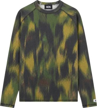 GCDS Lange Mouw Wafel Camouflage T-shirt - Heren - Longsleeves - Veelkleurig - S - Katoen - Tops