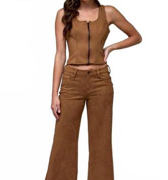 Hidden Jeans Rebel Bodycon Front Zipper Top In Caramel Suede