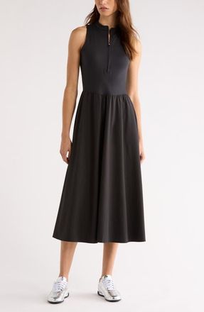 Zella Atlas Zip Front Sleeveless Midi Dress in Black at Nordstrom, Size X-Small