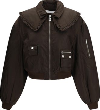 Ganni Womens Bomber Jacket Duchesse Nylon Demitasse Polyamide