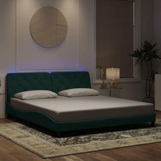 vidaXL Estructura Cama Con Luces Led Terciopelo Verde Oscuro 180x200cm Vidaxl