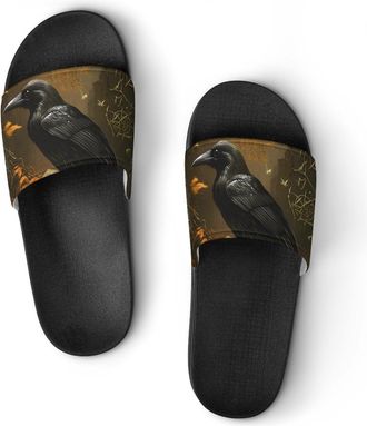 Generic Raven And Vintage Book Unisex Beach Slippers & Pool Slides Anti-Slip House Shoes for Home Outdoor