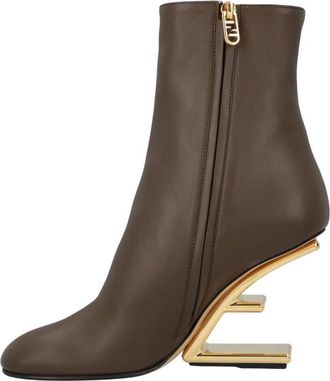 Fendi Schoenen, Dames, Bruin, 37 EU, Leer, Gouden Hak Leren Enkellaarzen