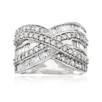 Ross-Simons Baguette and Round Diamond Highway Ring in Sterling Silver