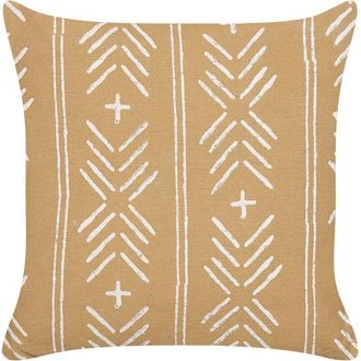 Beliani Coj&iacute;n De Algod&oacute;n Beige Arena Blanco 45 X 45 Cm Geom&eacute;trico A Mano Relleno Banyan