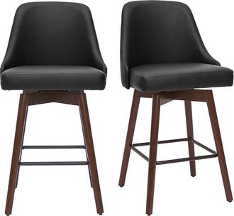 Miliboo Set De 2 Taburetes De Cocina Giratorios De Dise&ntilde;o Negros Y Madera Oscura 65 Cm Hasta