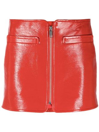 Courr&egrave;ges patent mini skirt - women - Cotton/Polyurethane/Spandex/Elastane/Cupro - 42 - Red