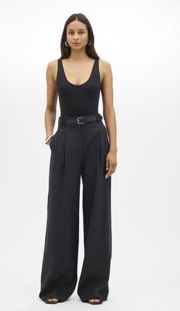 Another Tomorrow Linen Pleated Trouser in Black at Nordstrom, Size 44
