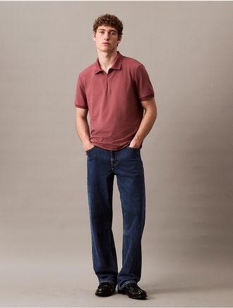 Calvin Klein Mens Tech Pique Zip Polo Shirt - Brown - XS