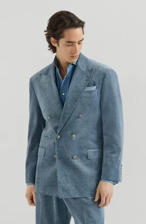 Brunello Cucinelli Denim-effect cotton velvet one-and-a-half breasted Tailor blazer with metal buttons in Cerulean at Nordstrom, Size 60 It