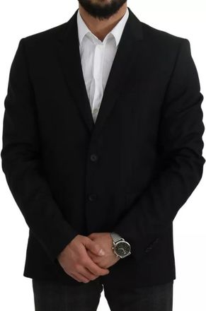 Dolce & Gabbana Black Wool Slim Fit Notch Jacket Mens Blazer