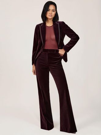 Reiss Burgundy Petite Velvet Tuxedo-stripe Flared Trousers, 10