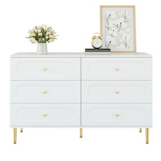 STILVORA C&oacute;moda De Almacenaje Con 6 Cajones, Frentes Con Motivos Ovalados, Patas De Metal, Para Sal&oacute;n, En Mdf Blanco, 120 X 40 X 75 Cm