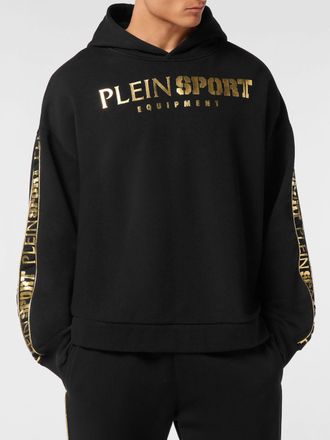 Plein Sport Relaxed Fit Jersey Hoodie with Contrast Logo