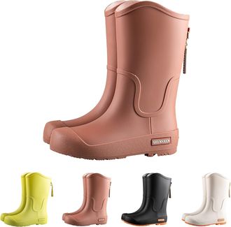 Generic Wellington Mid Calf Rain Boots for Womens Size 4.5 Wellies Waterproof PVC Rainboot Ladies Anti-Slip Slip On Rubber Shoes for Outdoor Gardening Work Wa