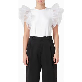 endless rose Organza Ruffle Sleeve Top in White at Nordstrom Rack, Size X-Small