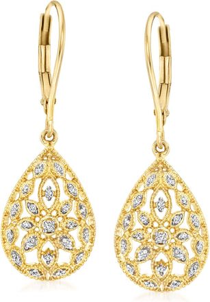 Ross-Simons Diamond Openwork Teardrop Earrings in 18kt Gold Over Sterling