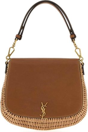 Saint Laurent Two-tone Wicker And Leather Voltaire Handbag