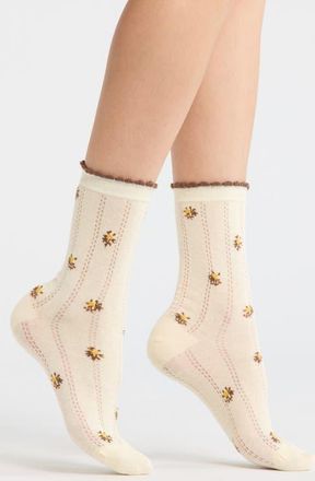 Casa Clara Love Winona Floral Pointelle Crew Socks in Yellow at Nordstrom