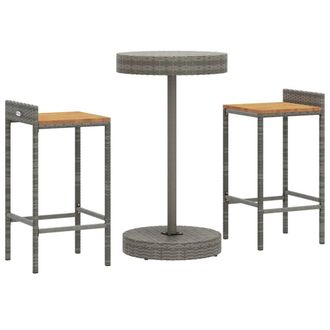 Berkfield Home Beautiful 3 Piece Garden Bar Set Grey Poly Rattan&Solid Wood Acacia