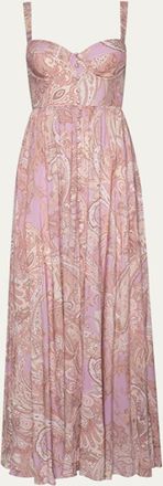 L'agence Rosette Paisley-Print Sweetheart Maxi Dress
