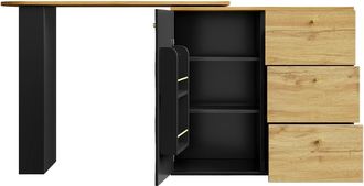 Urban Meuble Mesa de bar extensible 360&deg; en color negro y efecto madera