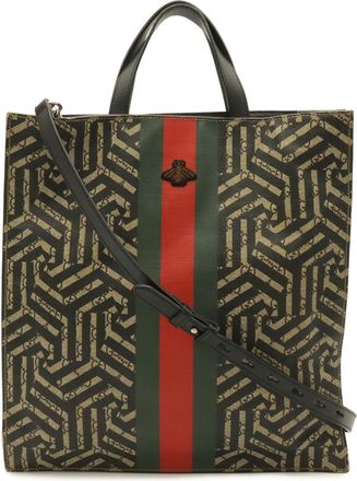 Gucci Beige Black Green Khaki Red Color Gg Supreme Canvas Pvc Coated Canvas Leather Shoulder Bag Tote Bag (Pre-Owned)