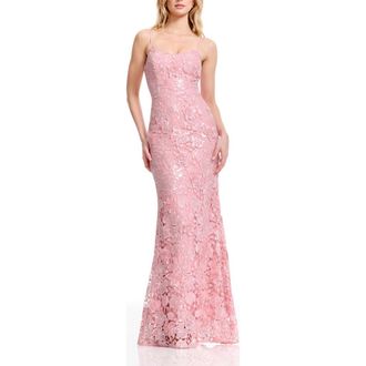 Dress The Population Giovanna Sequin Floral Lace Mermaid Gown in Blush at Nordstrom, Size Xx-Large