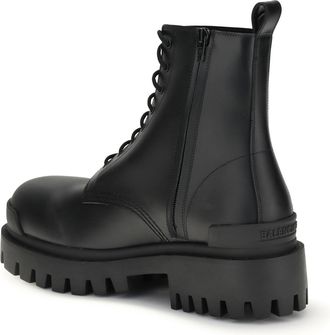 Balenciaga Mens Strike Lace-Up Boots Black Upper Calf Suede