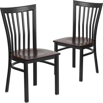 Flash Furniture 2 Pk. Black School House Back Metal Restaurant Chair - Walnut Wood Seat