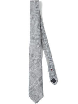 Brunello Cucinelli check-pattern pointed-tip tie - men - Silk/Linen/Flax - One Size - Grey