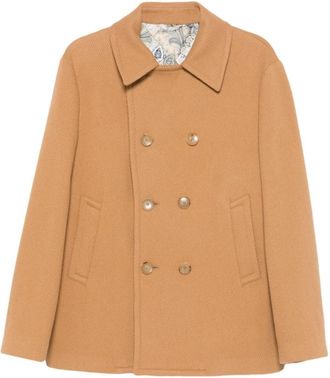 Etro Dubbelbreasted wollen jas - Heren - Zomerjassen - Bruin - XL - Wol - Jassen