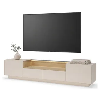 Dmora Mueble Para Tv Kakagano, 2 Cajones, 2 Estantes, 2 Puertas, 203x40x43h Cm Beige