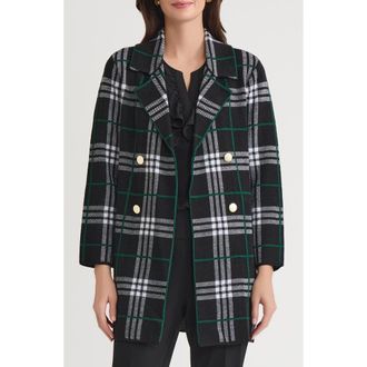 Kasper Plaid Longline Open Front Sweater Coat in Evergreen Multi at Nordstrom, Size Large