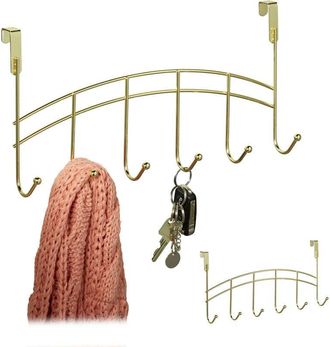 Relaxdays Relaxdays Set of 2 Hanging Coat Racks, 6 Door Hooks, Convenient Storage, Hallway, Bedroom or Bathroom, 20x40x9 cm, Gold